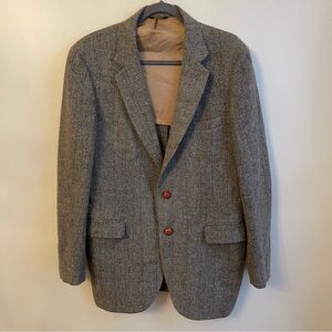 Vintage Sportsman Gray Wool Tweed Sport Coat Blazer Elbow Patch Herringbone 42 R